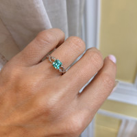 0.67 Ct. Emerald Floral Ring, 18K White Gold Life Style