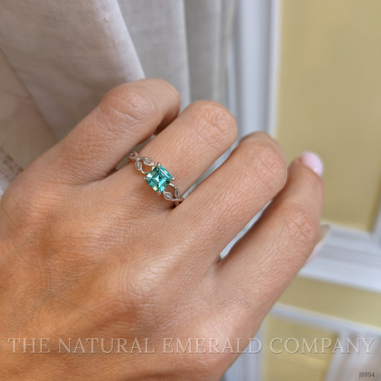 0.67 Ct. Emerald Floral Ring, 18K White Gold