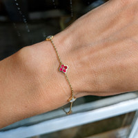 0.15 Ct.Tw. Ruby Ruby Accent Stones Bracelet, 14K Yellow Gold Life Style