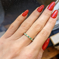 18K White Gold Emerald and Diamond Pave Wedding Band Image