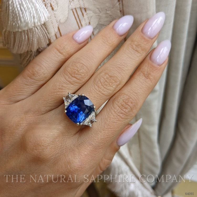 Three Stone Blue Sapphire Ring 5.03 Ct., 18K White Gold