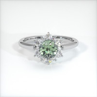 0.70 Ct. Green Sapphire Ring, 18K White Gold 1