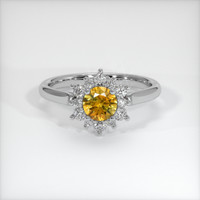 0.61 Ct. Orangish Yellow Sapphire Ring, 18K White Gold 1