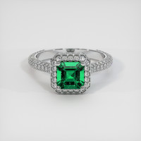 0.99 Ct. Emerald Ring, 18K White Gold 1