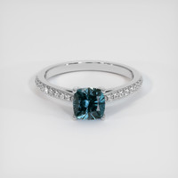 1.37 Ct. Greenish Blue Sapphire Ring, 18K White Gold 1