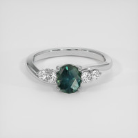 1.15 Ct. Bluish Green Sapphire Ring, 18K White Gold 1
