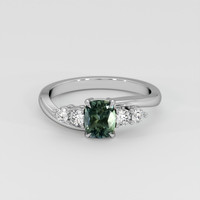 1.09 Ct. Bluish Green Sapphire Ring, 18K White Gold 1