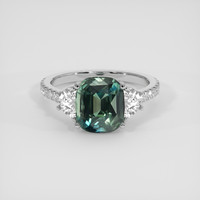 5.50 Ct. Bluish Green Sapphire Ring, 18K White Gold 1