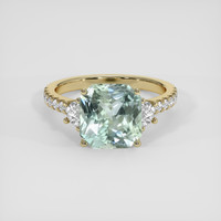 4.45 Ct. Bluish Green Sapphire Ring, 18K Yellow Gold 1