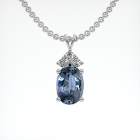 2.50 Ct. Greyish Blue Sapphire Pendant, 14K White Gold 1