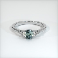 0.59 Ct. Bluish Green Sapphire Ring, 18K White Gold 1