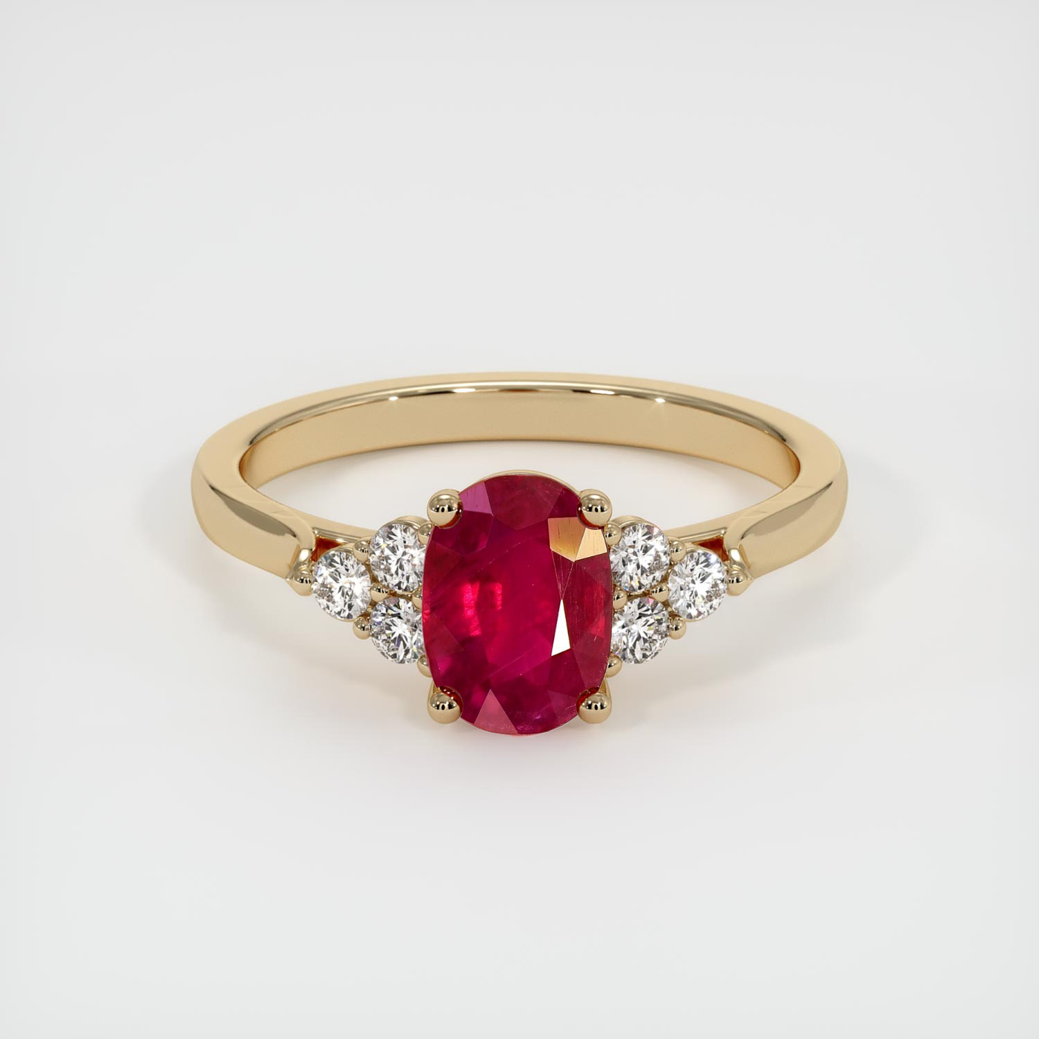 Side Stones Ruby Ring 1.11 Ct., 18K Yellow Gold