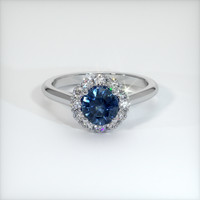 0.88 Ct. Greenish Blue Sapphire Ring, 10K White Gold 1