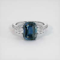 4.65 Ct. Greenish Blue Sapphire Ring, 18K White Gold 1