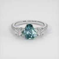 2.17 Ct. Greenish Blue Sapphire Ring, 18K White Gold 1