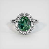2.58 Ct. Bluish Green Sapphire Ring, Platinum 950 1