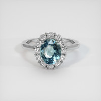 2.55 Ct. Greenish Blue Sapphire Ring, 14K White Gold 1