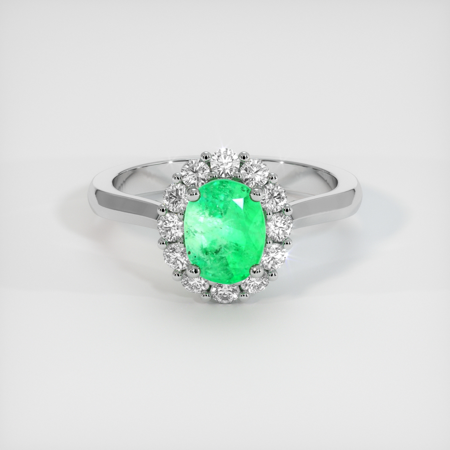 Halo Emerald Ring 1.59 Ct., 18K White Gold