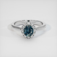 1.12 Ct. Greenish Blue Sapphire Ring, 18K White Gold 1