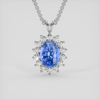 6.01 Ct. Blue Sapphire Pendant, 18K White Gold 1