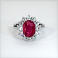 2.92 Ct. Pinkish Red Ruby Ring, 18K White Gold 1