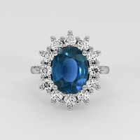 4.08 Ct. Greenish Blue Sapphire Ring, 18K White Gold 1