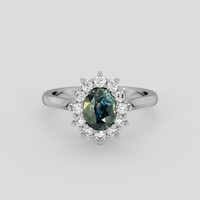 1.78 Ct. Greenish Blue Sapphire Ring, 18K White Gold 1