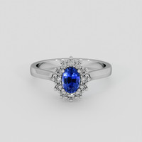 0.70 Ct. Blue Sapphire Ring, 18K White Gold 1