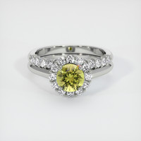 0.77 Ct. Greenish Yellow Sapphire Ring, 18K White Gold 1