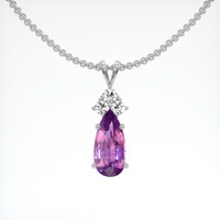 3.03 Ct. Purplish Pink Sapphire Pendant, 18K White Gold 1