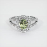 1.10 Ct. Yellowish Green Sapphire Ring, 18K White Gold 1