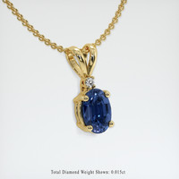 0.97 Ct. Blue Sapphire Pendant, 18K Yellow Gold 2