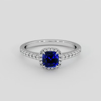 0.77 Ct. Blue Sapphire Ring, 14K White Gold 1