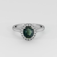 1.30 Ct. Green Sapphire Ring, 18K White Gold 1