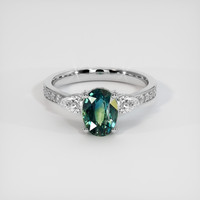 2.00 Ct. Bluish Green Sapphire Ring, 14K White Gold 1