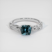 1.37 Ct. Greenish Blue Sapphire Ring, 18K White Gold 1