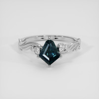 1.13 Ct. Greenish Blue Sapphire Ring, 18K White Gold 1