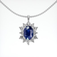 1.65 Ct. Blue Sapphire Pendant, 14K White Gold 1