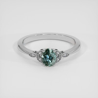 0.80 Ct. Bluish Green Sapphire Ring, 14K White Gold 1