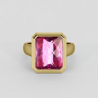 9.11 Ct. Reddish Pink Topaz Ring, 18K Yellow Gold 1