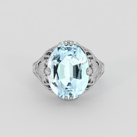 8.91 Ct. Blue Aquamarine Ring, Platinum 950 1