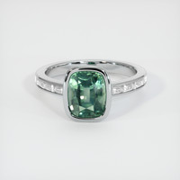 2.67 Ct. Bluish Green Sapphire Ring, 18K White Gold 1