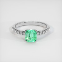 0.70 Ct. Emerald Ring, 18K White Gold 1