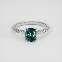 1.21 Ct. Bluish Green Sapphire Ring, 18K White Gold 1