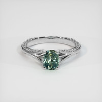 0.80 Ct. Bluish Green Sapphire Ring, 10K White Gold 1