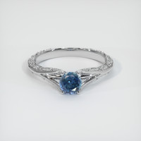 0.65 Ct. Greenish Blue Sapphire Ring, 14K White Gold 1