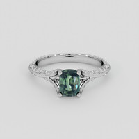 1.18 Ct. Bluish Green Sapphire Ring, 18K White Gold 1
