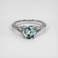1.43 Ct. Greenish Blue Sapphire Ring, 18K White Gold 1