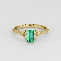 0.69 Ct. Emerald Ring, 18K Yellow Gold 1
