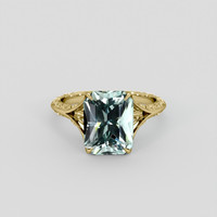 3.39 Ct. Greenish Blue Aquamarine Ring, 18K Yellow Gold 1